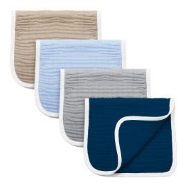 Synrroe Burp Cloths Large, Muslin Burp Cloths for Baby Girls and Boys, Pack of 4 Extra Absorbent and Soft Muslin, 6 Layers 20 by 10 Inches 100% Cotton (4 Color Mix 4 Pack)