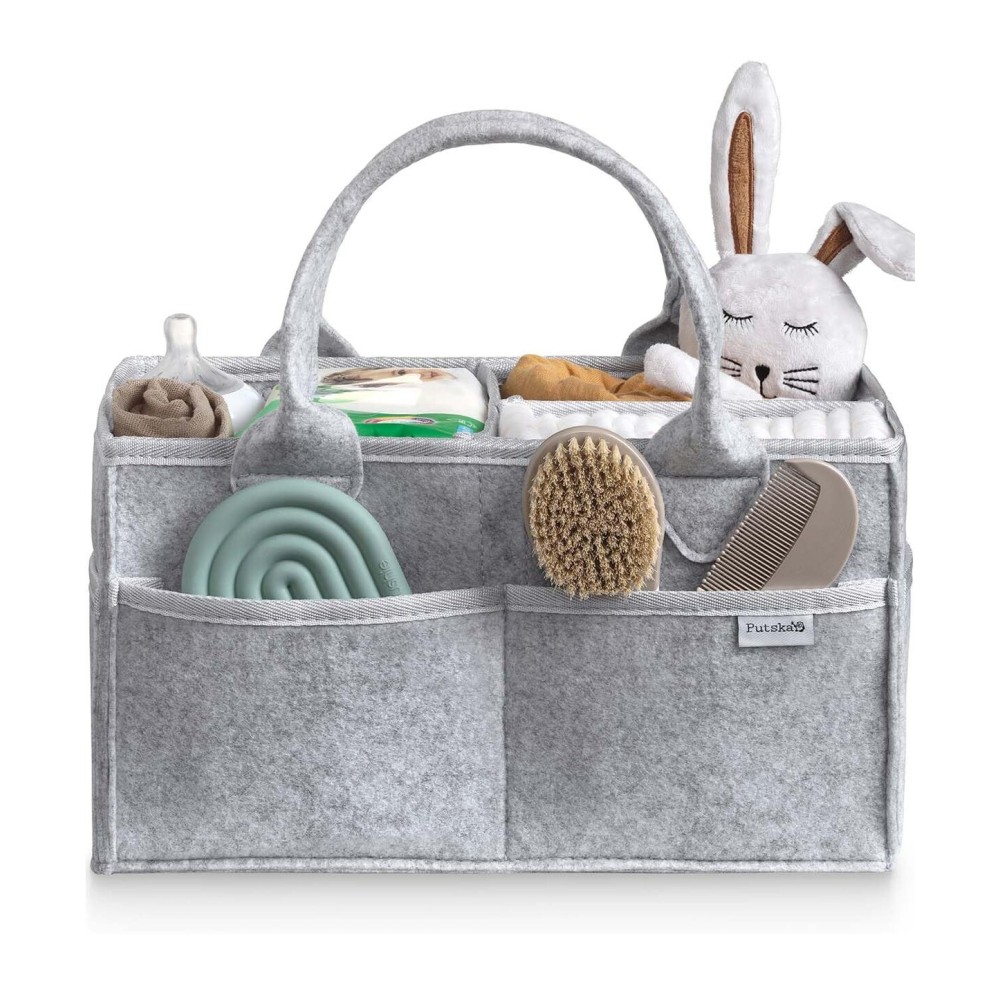 PUTSKA Baby Diaper Caddy Organizer - Nursery Storage Basket for Diaper Station, Baby Basket Shower List and Registry Gift Must-Haves, Newborn Essentials, Nursery Decor for Boy or Girl - Grey, Regular