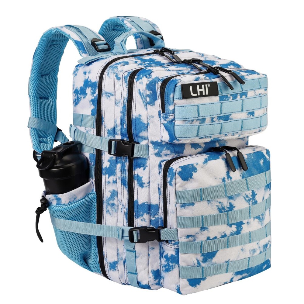 LHI Military Tactical Backpack for Men and Women 45L Army 3 Days Assault Pack Bag Large Rucksack with Molle System - Light blue tie-dye