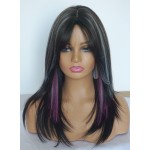 Layered Wigs for white women black white with purple wig medium length wigs for women Synthetic wig for white Women (Black white purple)