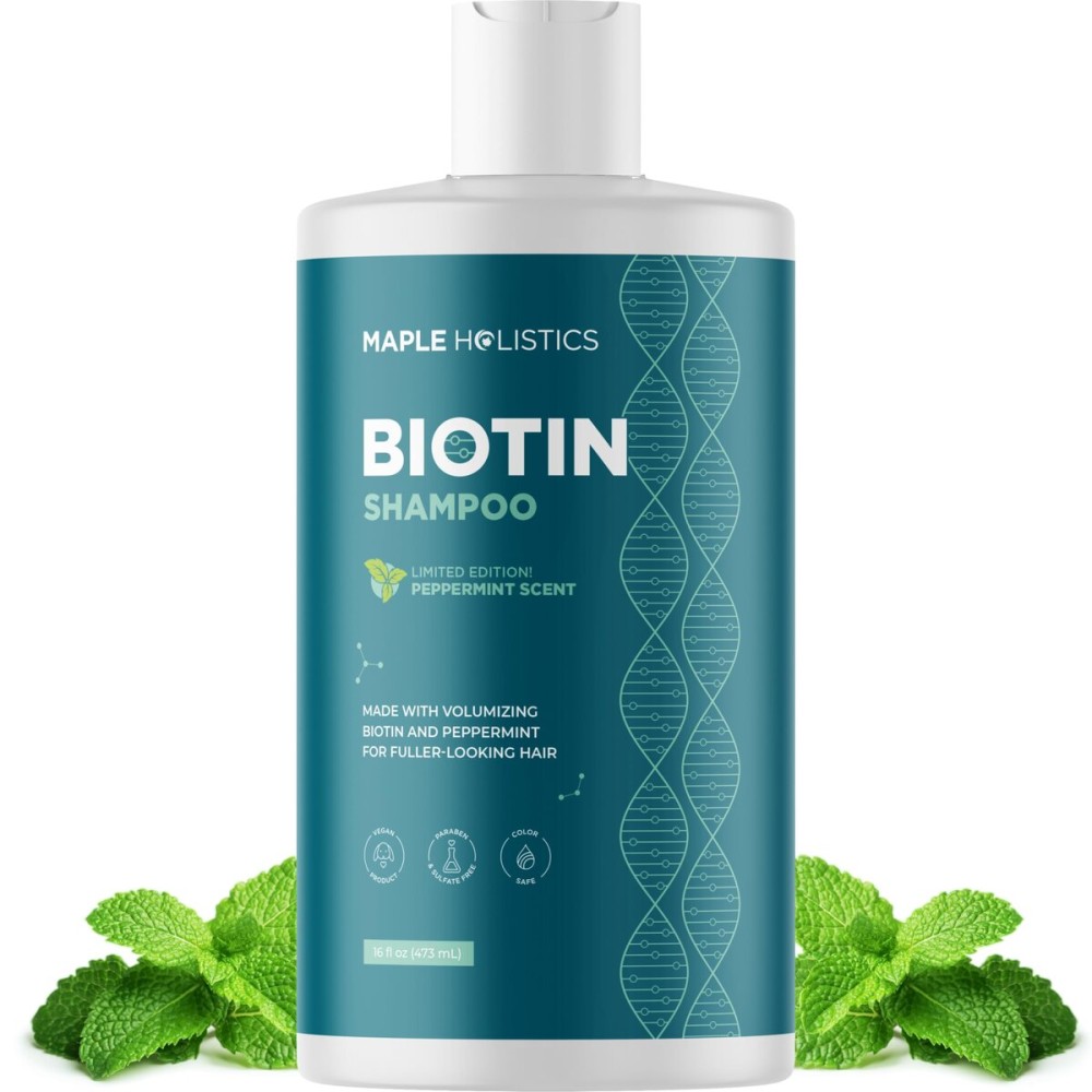 Volumizing Biotin Shampoo for Thinning Hair - Thin Hair Shampoo with Peppermint Argan and Essential Oils for Hair Care - Vegan Sulfate Free Shampoo for Damaged Dry Hair Paraben and Cruelty Free (Mint)