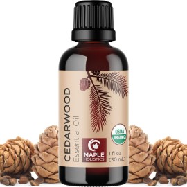 Certified Organic Cedarwood Essential Oil - 100% Pure Organic Cedarwood for Hair Skin & Nails plus Beauty DIYs - Calming Aromatherapy Essential Oil for Diffusers - USDA Non-GMO & Undiluted