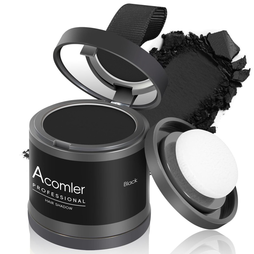 Acomler Instantly Root Cover Up Hairline Shadow Powder,Root Touch Up Hair Color 0.35 Ounce for Thinning Hair, Grey Hair Coverage Hair Powder for Women Men with Eyebrows,Beard Line,Bald Spots (Black)