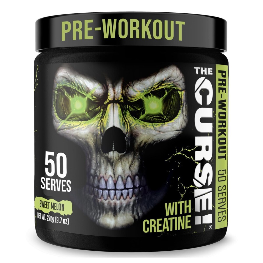 JNX SPORTS The Curse! Pre Workout Powder for Men & Women, Caffeine, Beta-Alanine, Creatine, L-Citrulline, 50 Servings, Sweet Melon Flavor - Boost Energy, Strength & Focus