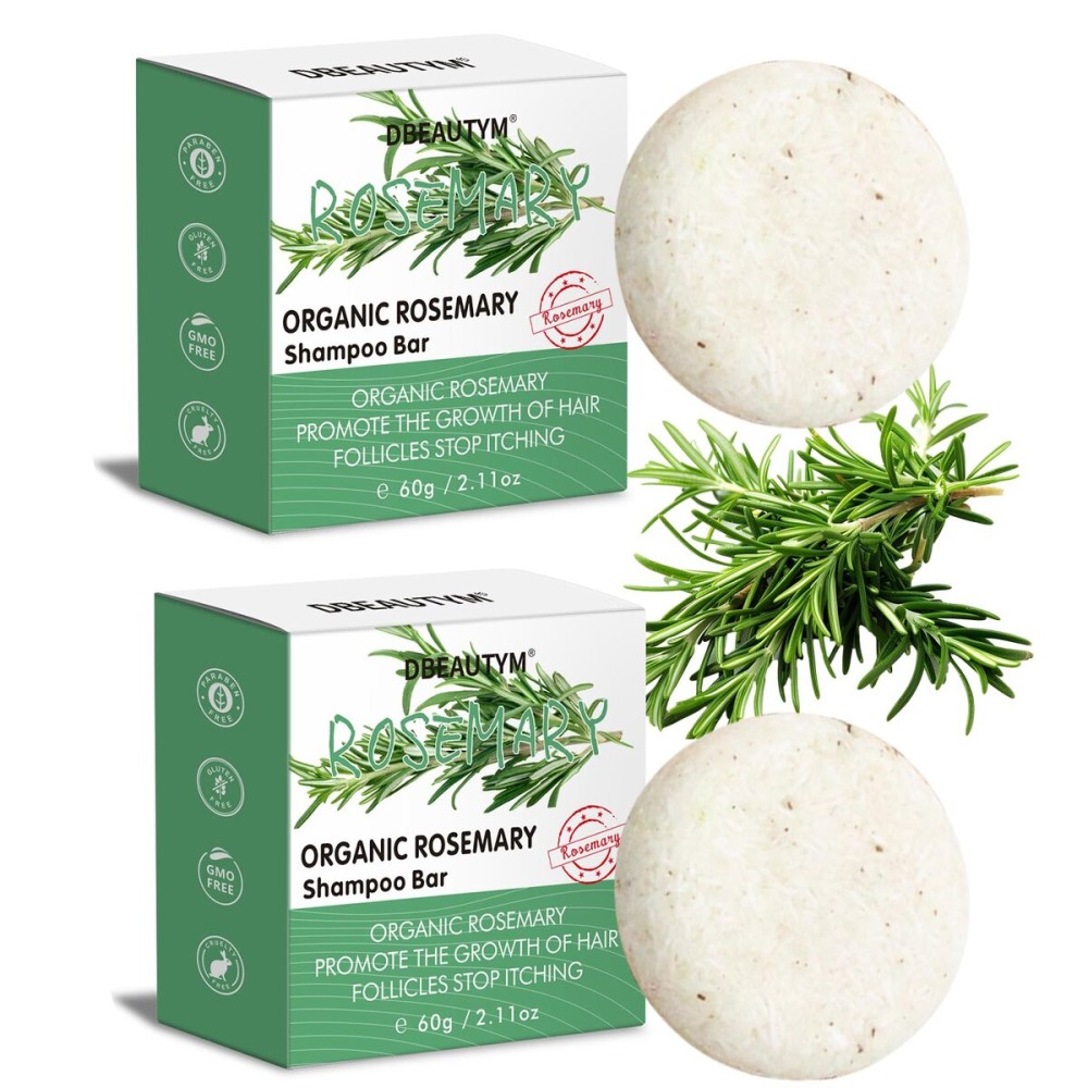 2 Pack Rosemary Hair Shampoo Bar,Deep Cleansing for Scalp Hair Loss Shampoo Soap,Organic Hair Oil Control,Solid Shampoo for Hair Growth, Refreshing and Hydrating Soap for Stocking Stuffers Women Gifts