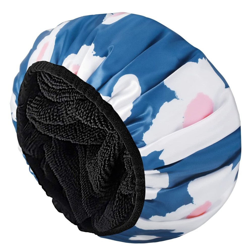 Aquior Shower Cap,Terry Lined Shower Cap for Women Reusable, Triple Layer Waterproof Bath Cap, Extra Large for Women Long Hair