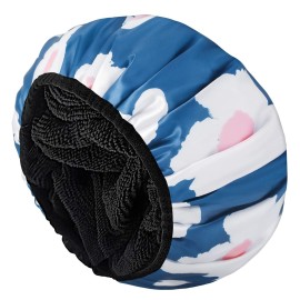 Aquior Shower Cap,Terry Lined Shower Cap for Women Reusable, Triple Layer Waterproof Bath Cap, Extra Large for Women Long Hair