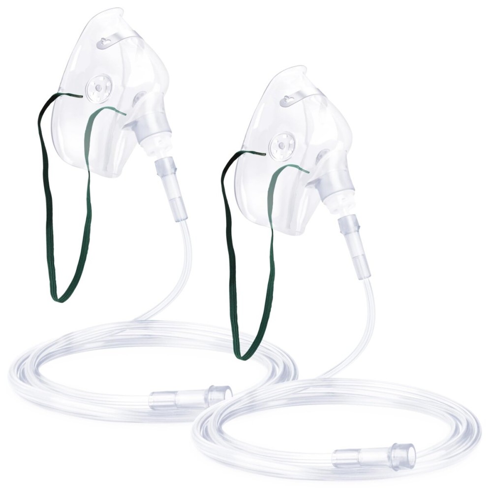 2 Pack Oxygen Mask for Face Adult with 6.6\' Tube & Adjustable Elastic Strap (Size M-Clear-2pcs) - NO Cup