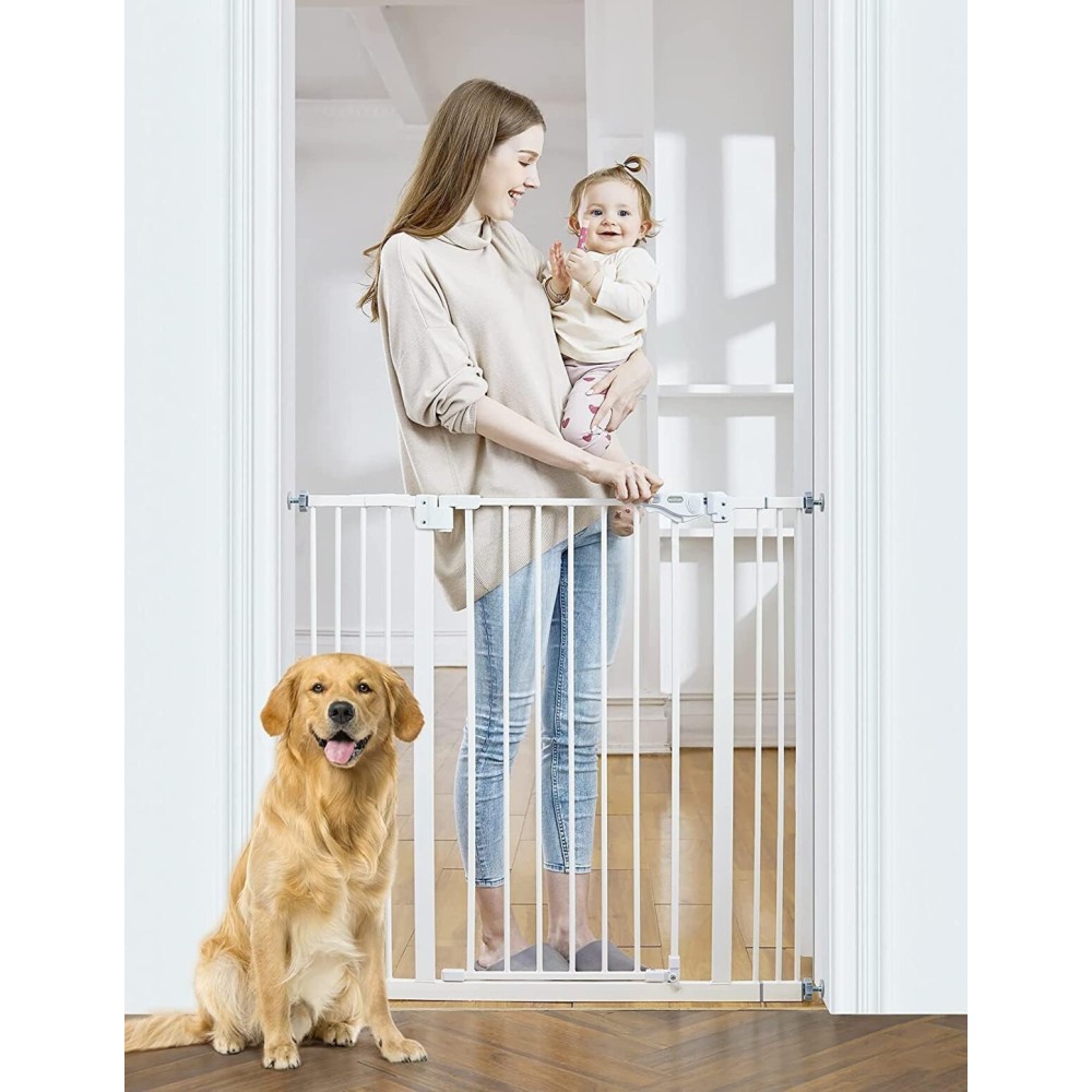 InnoTruth 29-39.6Baby Gate for Stairs,36 Extra Tall Dog Gate for The House,Dual-Lock Safety and One Hand Opening Design,Kid Gate for Doorways,Kitchen,Room,Wall-Friendly Pressure Mounted, Pure White