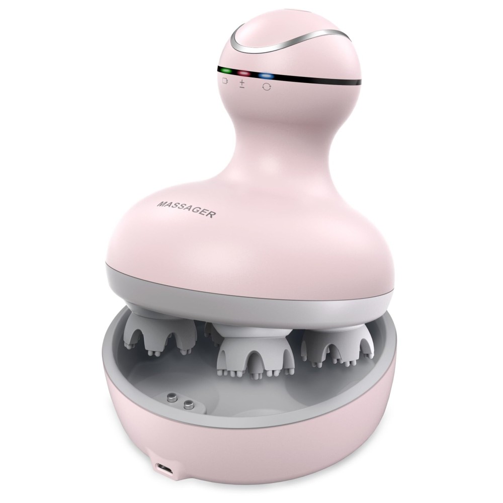 cotsoco Electric Scalp Head Massager, Scalp Hair Massage Waterproof Head Massager with 4 Heads 84 Nodes for Hair Growth and Stress Release Massage Pink