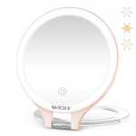 WEILY Magnifying Mirror with Light, 10X/1X Magnification Double-Sided Travel Makeup Mirror, with 3 Color Lights, Touch Control, Rechargeable Portable Mirrors for Bedroom, Bathroom (Pink)