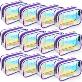 Weewooday 12 Pieces Clear Makeup Bags Cosmetic Storage Bags PVC Zipper Pouches Travel Waterproof Makeup Plastic Case for Women Organizing Toiletries Traveling Bathroom