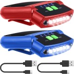 Mudder 2 Pieces LED Clip on Cap Lights USB Rechargeable Cap Flashlight Clip Waterproof Ultra Bright Hat Flashlight Headlamp for Fishing Camping Hand Work (Blue,Red)