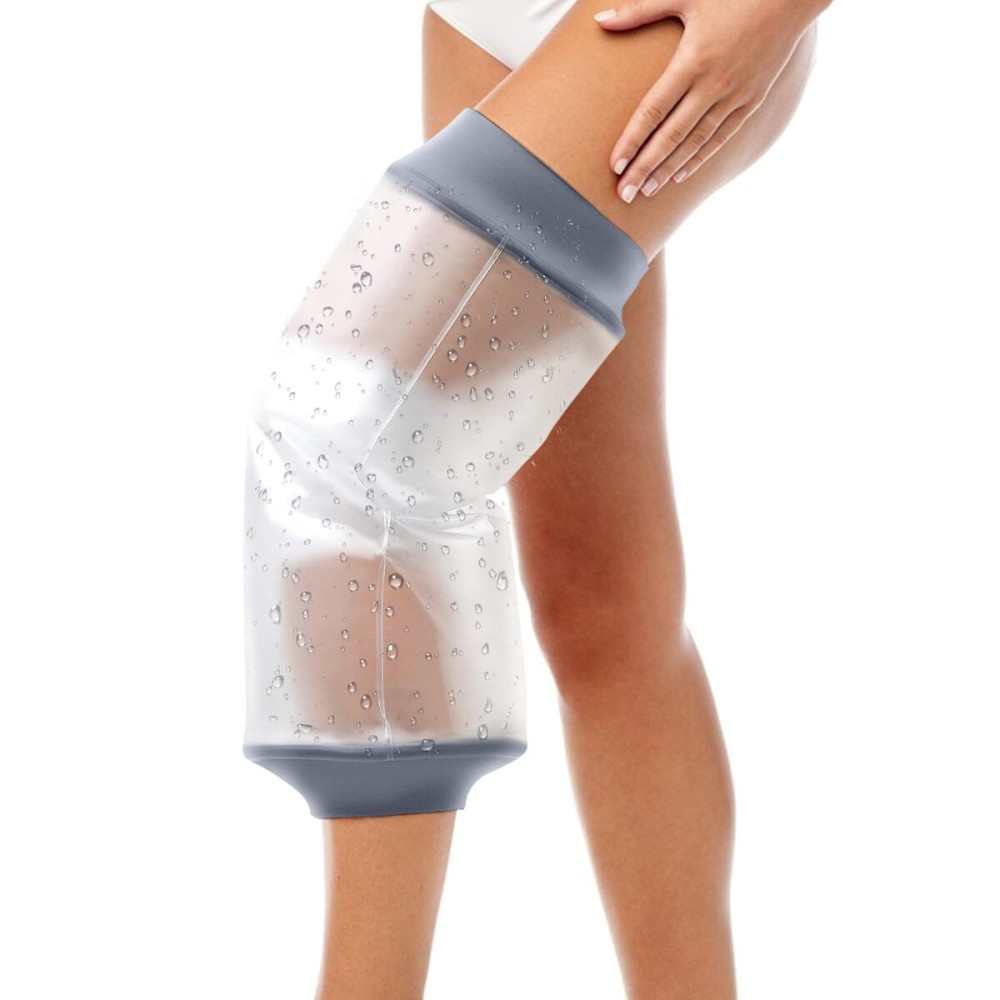 COMFYTHERA Waterproof Cast Cover for Shower Knee Wound Protector Bath Adult Watertight Cast Bag Showering for Surgery, Burns Reusable (D-Knee)