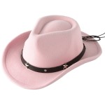 Jastore Kids Girls Boys Western Cowboy Cowgirl Hat with Buckle Belt Felt Fedora Hat (US, Age, 2 Years, 4 Years, Pink)