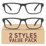 Kitchasy 2 Pack Reading Glasses,Upgraded TR Blue Light Blocking Reading Glasses,Filter UV Ray/Glare Computer Readers,Stylish Lightweight Spring Hinges Eyeglasses for Women Men(2-pack Black,1.25)
