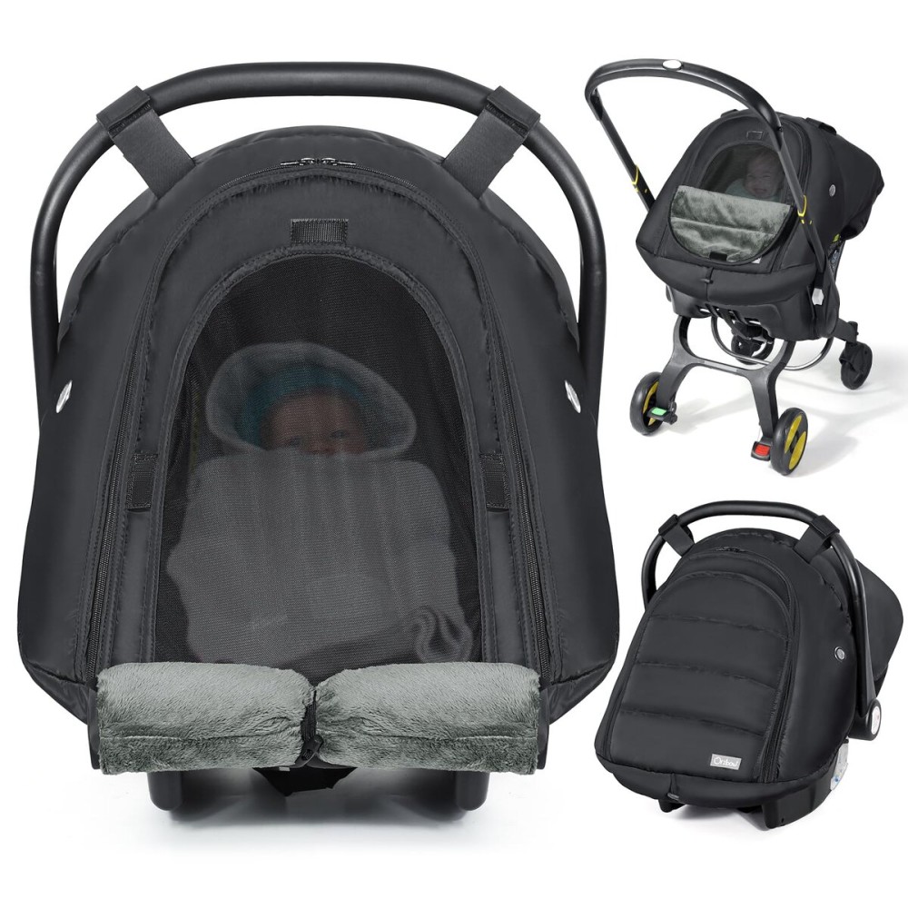 Orzbow Winter Car Seat Cover Baby | Waterproof Infant Carseat Cover Compatible with Doona Car Seats and Strollers, Breathable Baby Carseat Canopy, Baby Winter Essentials, Black