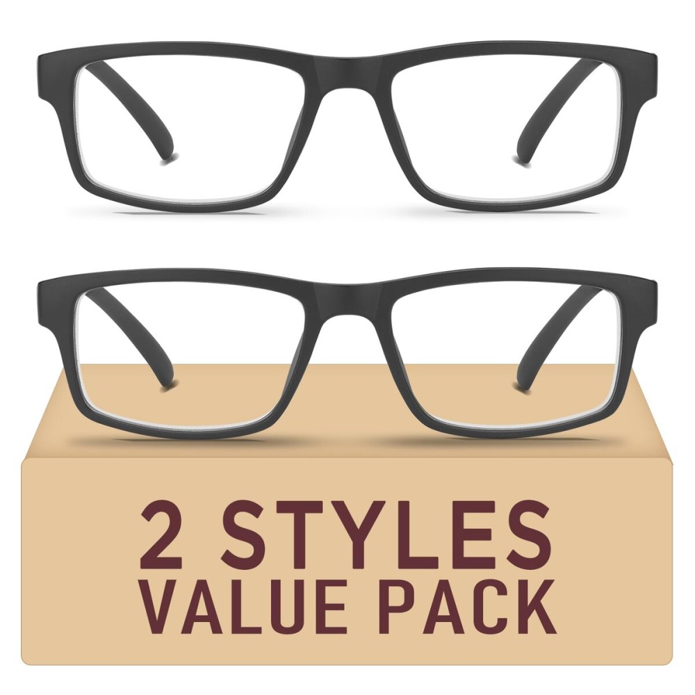 Kitchasy 2 Pack Reading Glasses,Upgraded TR Blue Light Blocking Reading Glasses,Filter UV Ray/Glare Computer Readers,Stylish Lightweight Spring Hinges Eyeglasses for Women Men(2-pack Black,3.0)