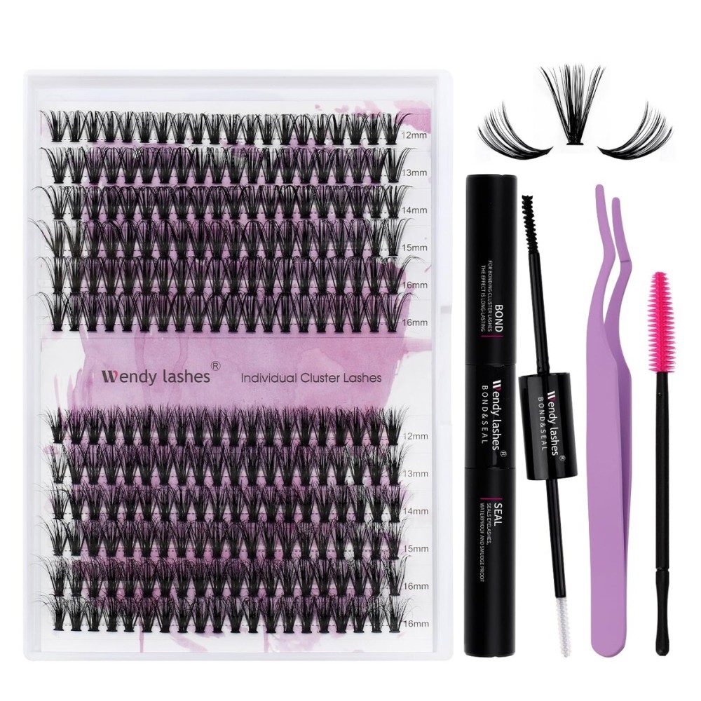 Lash Clusters Kit for Using at Home: Ultra-light, DIY, Natural, Fluffy, Wispy, Waterproof, Anime, Manga, Cat Eye, D Curl, 12-16mm, 3D-40P, Wendy, RT318