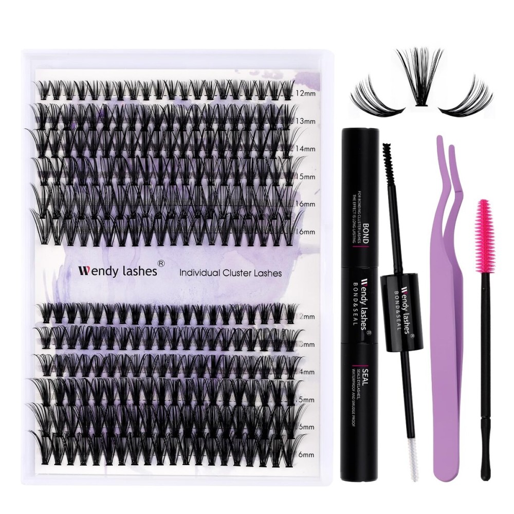 Lash Clusters Kit for Using at Home: Ultra-light, DIY, Natural, Fluffy, Wispy, Waterproof, Anime, Manga, Cat Eye, C Curl, 12-16mm, 30P+40P, Wendy, RT318