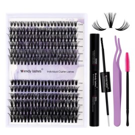 Lash Clusters Kit for Using at Home: Ultra-light, DIY, Natural, Fluffy, Wispy, Waterproof, Anime, Manga, Cat Eye, C Curl, 12-16mm, 30P+40P, Wendy, RT318