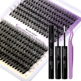 Lash Clusters Kit for Using at Home: Ultra-light, DIY, Natural, Fluffy, Wispy, Waterproof, Anime, Manga, Cat Eye, C Curl, 12-16mm, 40P+50P, Wendy, RT318