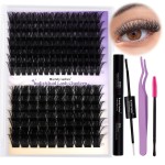 Lash Clusters Kit for Using at Home: Ultra-light, DIY, Natural, Fluffy, Wispy, Waterproof, Anime, Manga, Cat Eye, D Curl, 16-20mm, 100P+200P, Wendy, RT318