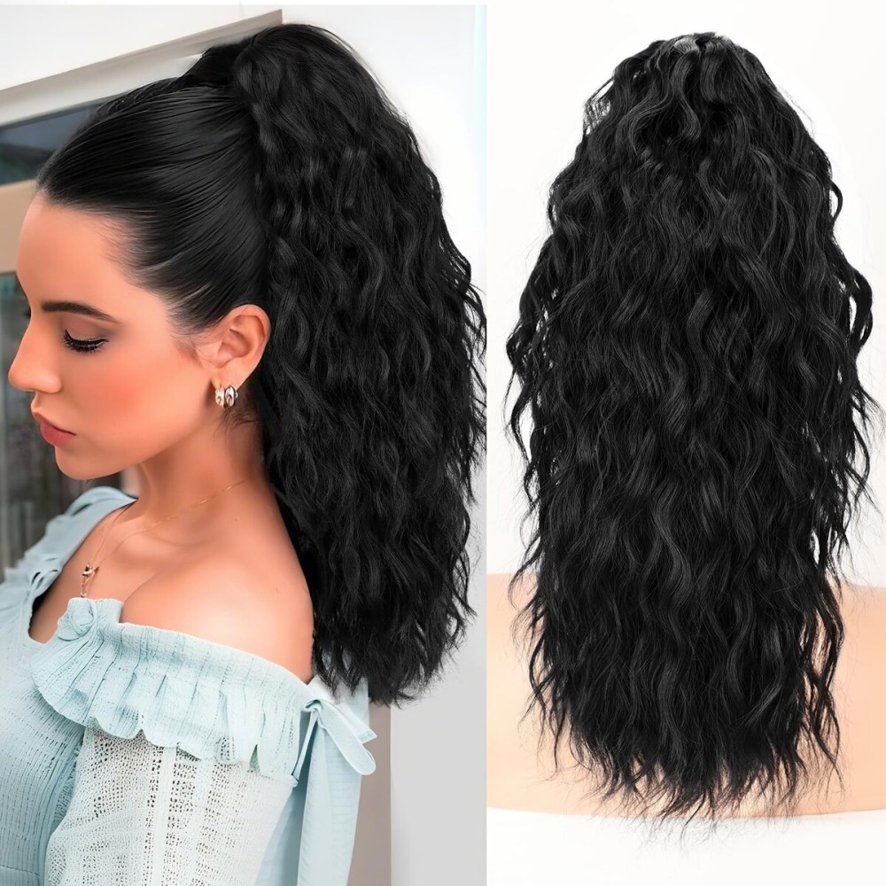 ORSUNCER Ponytail Extension 18 Curly Pony Tail Clip in Claw Ponytail Fluffy Natural Looking Synthetic Hairpiece for Women