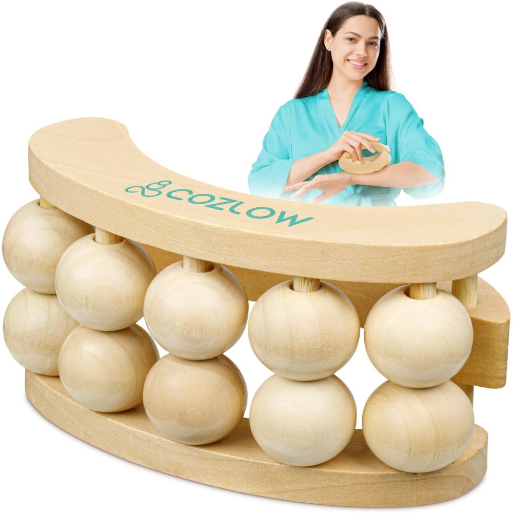 COZLOW - Wooden Massage Ball Roller - Handheld Rolling Massager for Back, Neck, Arm & Leg Muscles - Supports Lymphatic Drainage - May Help Reduce Cellulite Appearance - Pain Relief & Relaxation