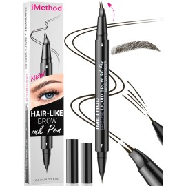 iMethod Curved Eyebrow Pen - Eyebrow Pencil, Brow Pencil 2-in-1 Dual-Ended Microblading Eyebrow Pen with Micro-Fork-Tip and Precise Brush-Tip Create Natural Hair-Like Brows, Last All-Day, Black Brown