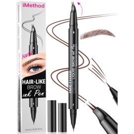 iMethod Curved Eyebrow Pen - Eyebrow Pencil, Brow Pencil 2-in-1 Dual-Ended Microblading Eyebrow Pen with Micro-Fork-Tip & Precise Brush-Tip Create Natural Hair-Like Brows, Last All-Day, Reddish Brown