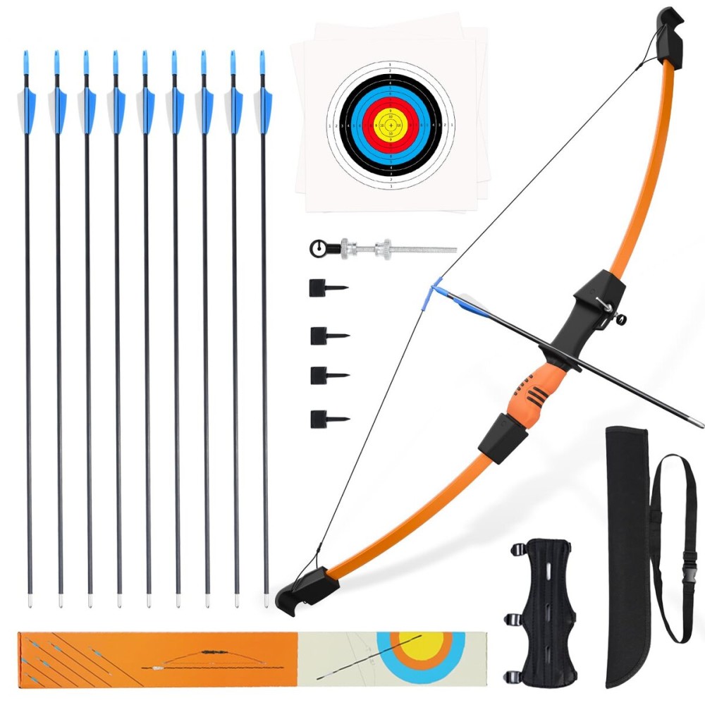 40 Youth Bow and 28 Arrow Set for Kids 8-12 & Teens - Ambidextrous Recurve Archery Gear with 9 Safety Arrows, 4 Target Faces, Arm Guard - Perfect Backyard Gift for Beginner Archers and Outdoor Fun