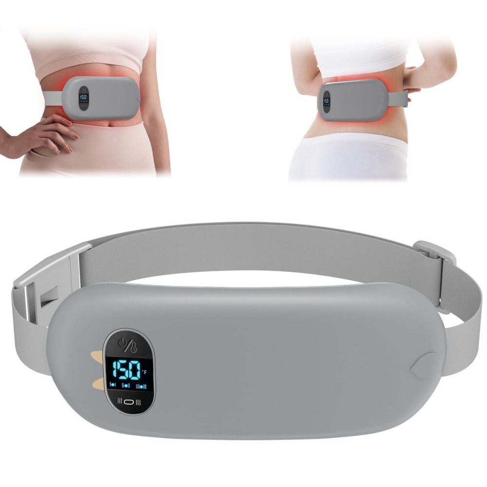 Portable Heating Pad for Cramps, Upgrade Cordless Electric Period Fast Heating Pad for Back Pain Relief Menstrual Belt 6 Heat 6 Massage Modes Gifts for Women Girls Her Girlfriend Grey
