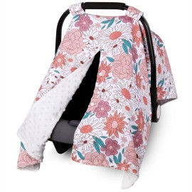 Metplus 2 in 1 Flowers Baby Car Seat Cover, Car Seat Canopy for Babies, Mom Multiuse Nursing Cover, Minky Baby Carrier Covers, Newborn Boy Girl, Peekaboo Opening