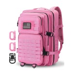 Hannibal Tactical MOLLE Assault Backpack, Tactical Backpack Military Army Camping Rucksack, 3-Day Pack Trip w/USA Flag Patch, D-Rings, Pink