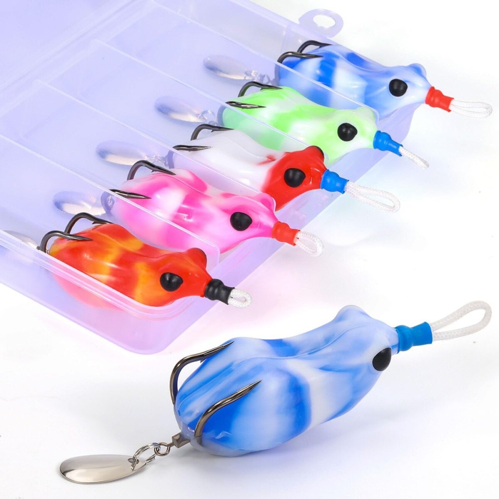 YONGZHI Fishing Lures,Bass Fishing Frog Lure, 5Pcs Topwater Fishing Frog Lures Soft Swimbaits for Pike Snakehead Salmon Trout Catfish