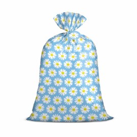 Loveinside Jumbo Large Plastic Gift Bag, Floral Design Plastic Bag with Tag and Tie for Birthday, Mother\'s Day, Wedding - 56 x 36, 1 Pcs - Light Blue Smiley Daisy