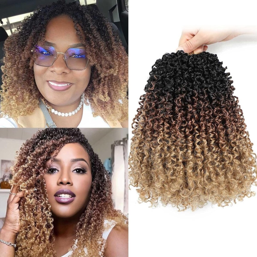Aksice 10 Inch 8 Packs Yanky Twist Crochet Hair for Women Pre-looped Mini Twist Hair Bohemian Passion Twist Crochet Hair Boho Crochet Braids Synthetic (1B/30/27)