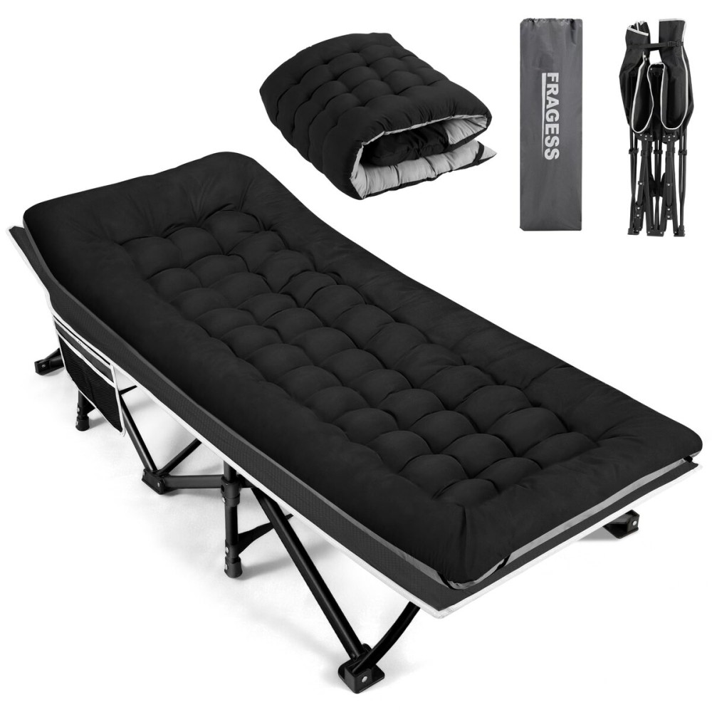 Fragess Portable Camping Cot, Sleeping Cots for Adults, 28 Extra Wide Heavy Duty Folding Cot Max Load 600LBS with Thick Mattress, Portable Camping Bed for Outdoor Camp/Office, Home Nap (Black)