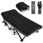 Fragess Portable Camping Cot, Sleeping Cots for Adults, 28 Extra Wide Heavy Duty Folding Cot Max Load 600LBS with Thick Mattress, Portable Camping Bed for Outdoor Camp/Office, Home Nap (Black)