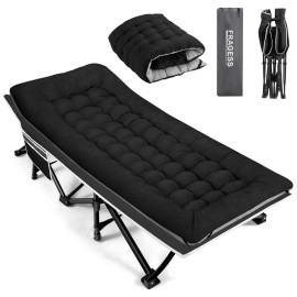 Fragess Portable Camping Cot, Sleeping Cots for Adults, 28 Extra Wide Heavy Duty Folding Cot Max Load 600LBS with Thick Mattress, Portable Camping Bed for Outdoor Camp/Office, Home Nap (Black)