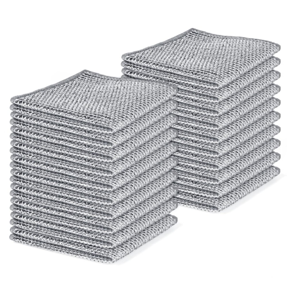 Aidoclip 20pcs Set Non-Scratch Steel Wool Dishcloth - Multi-Use Kitchen Scrubbers, Durable Cleaning Pads for Wet & Dry Use White