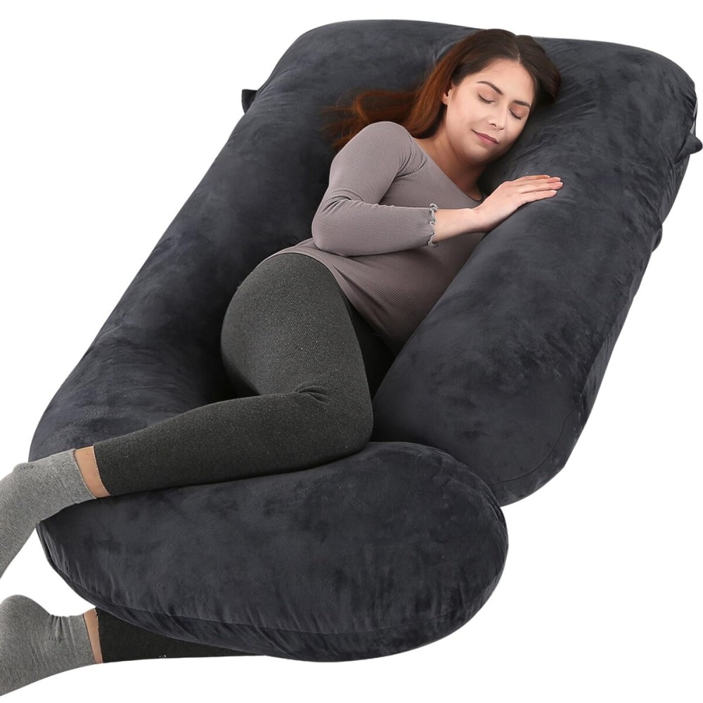 BATTOP Pregnancy Pillows for Sleeping, Full Body Maternity Pillow for Side Sleeping, Support for Back, Legs, Belly, HIPS, 57 Inch Pregnancy Pillow with Removable Cover, Black