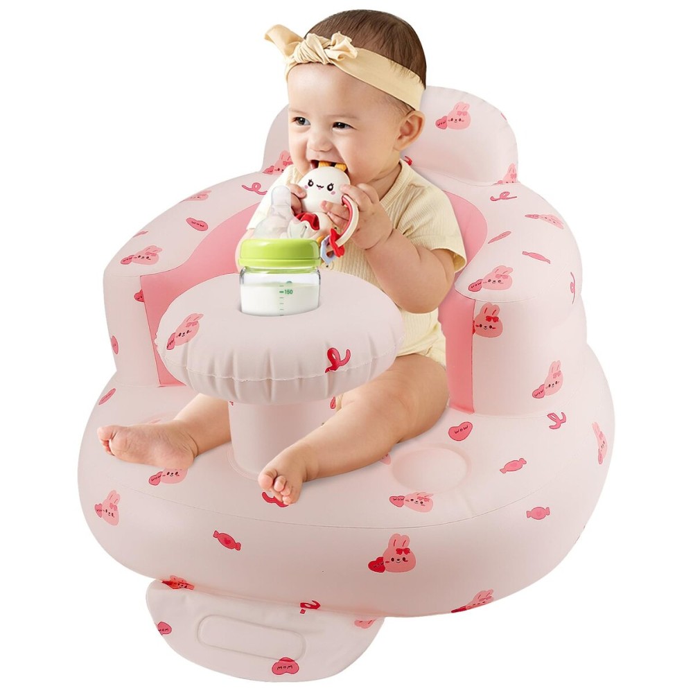 Pink Baby Inflatable Seat for 3-36 Months Girl, Built-in Air Pump, Bear Baby Support Seat Summer Toddler Chair for Sitting Up, Floor Seater