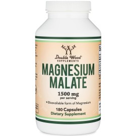 Magnesium Malate Capsules (180 Count) - 1,500mg Per Serving (Magnesium Bonded to Malic Acid), Third Party Tested, Vegan Friendly, Gluten Free by Double Wood Supplements