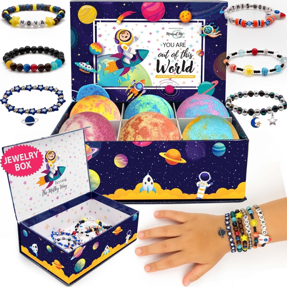 Bath Bombs for Kids with Surprise Inside, Bath Bombs with Surprise Jewelry & Jewelry Box - Organic, Skin Moisturizing, Natural Kids Space Galaxy Bracelets, Stocking Stuffers Christmas Gifts for Kids