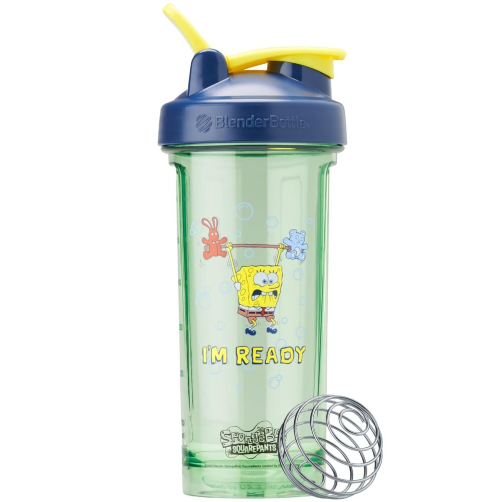 BlenderBottle Spongebob Shaker Bottle Pro Series Perfect for Protein Shakes and Pre Workout, 28-Ounce, Blue, Im Ready!