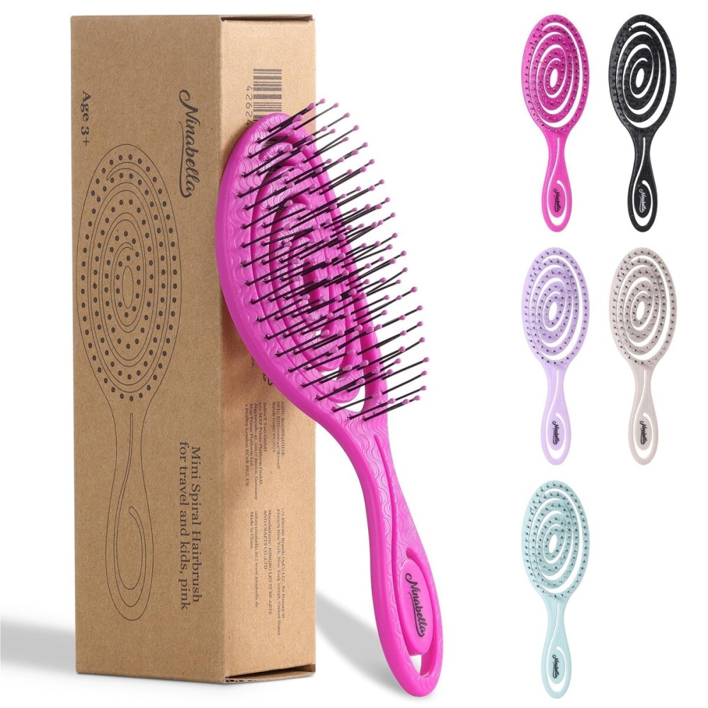 Ninabella Spiral Hairbrush - Detangle Hair Brush - For Brushing Wet or Blow Dry Hair - Detangler Vent Brush - Hairbrushes for Travel - Pink