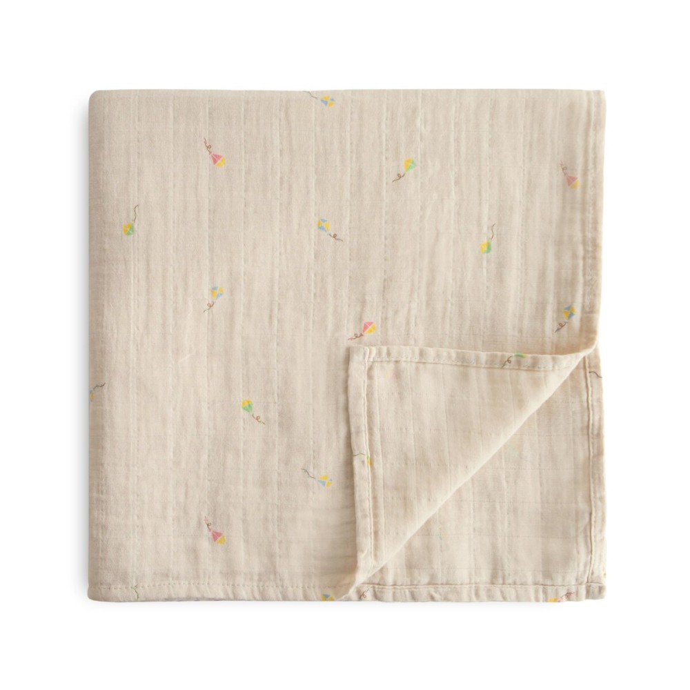 mushie Muslin Baby Swaddle Blanket | 100% Organic Cotton (Kites)