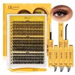 QUEWEL Lash-Clusters-Kit, 30+40+50D-Lash-Clusters Mixed 10-16mm Soft DIY-Lash-Extension-Kit with Lash Bond and Seal Waterproof, and Eyelash Clusters Tweezers Easy DIY at Home(30+40+50 KIT)